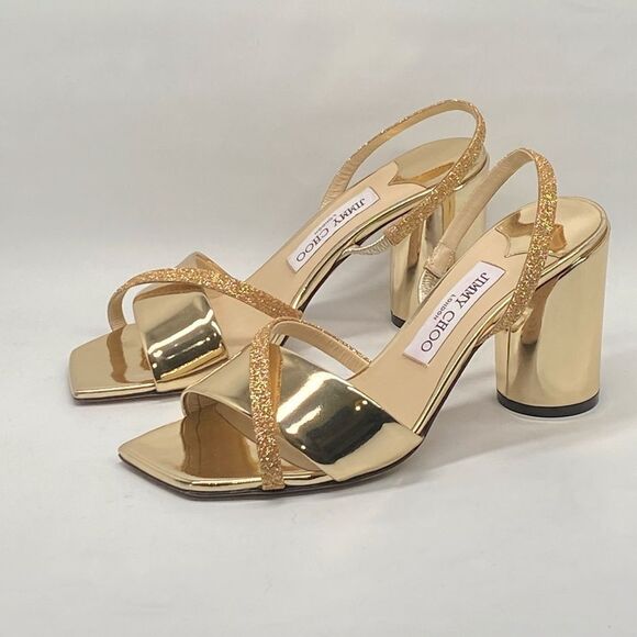 Jimmy Choo Plum Metallic Leather & Glitter Slingback Sandals size 38.5 - Picture 6 of 13